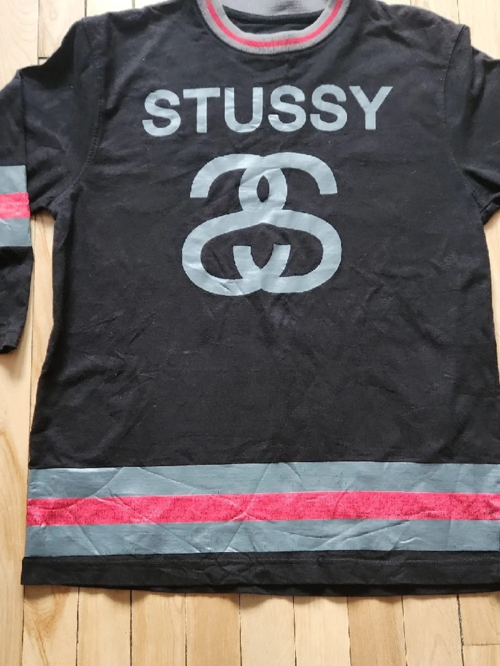 Stussy Black Tee with Gray Logo and Red Stripe Accents - Picture 5 of 16